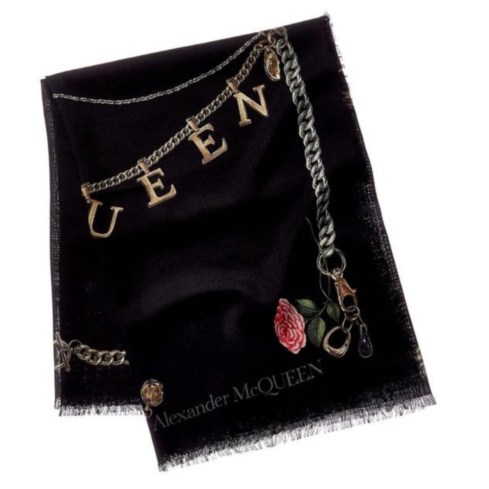 NWT Alexander McQueen Chain Skull Wool Large Scarf Black - Picture 10 of 10